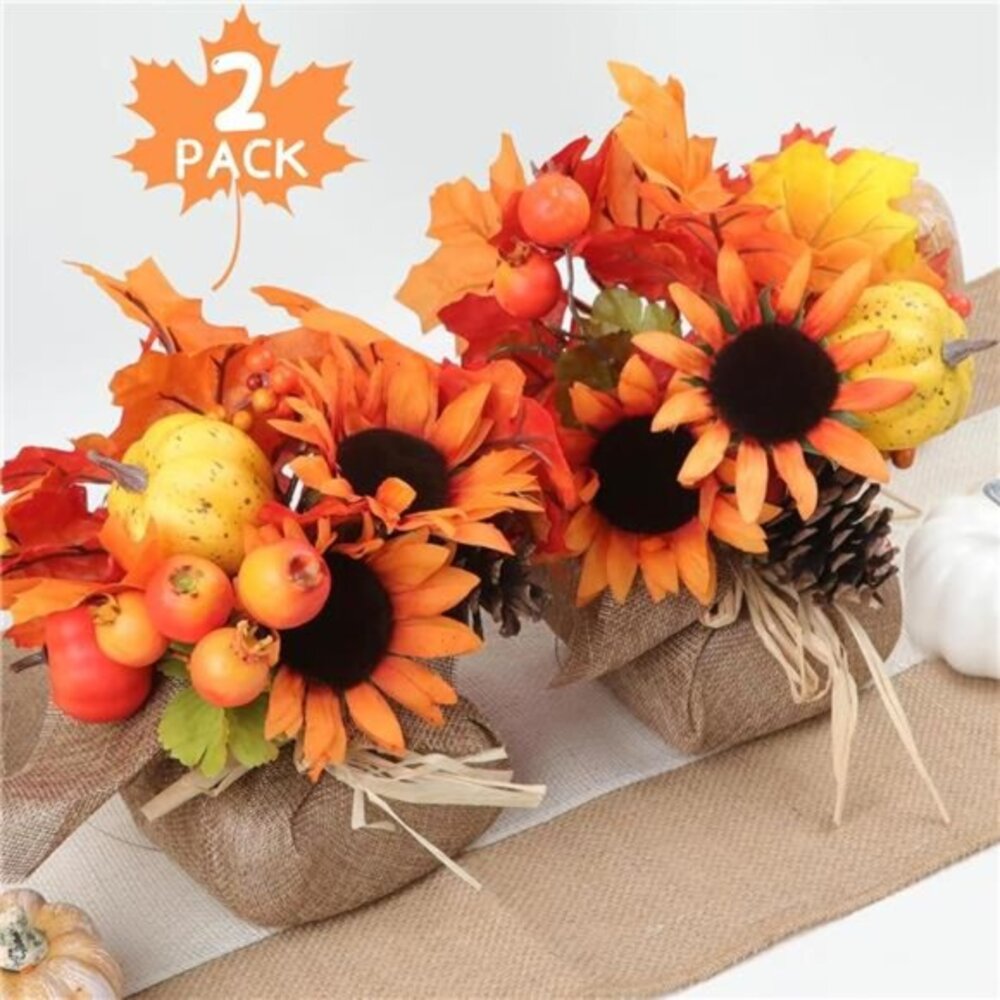 Fall Decorations for Home-2PCS Artificial Pumpkin Sunflower‎ and Maple Leaf